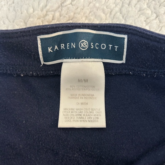 Karen Scott Navy Blue Nautical 3/4 Sleeve Top - Picture 2 of 3